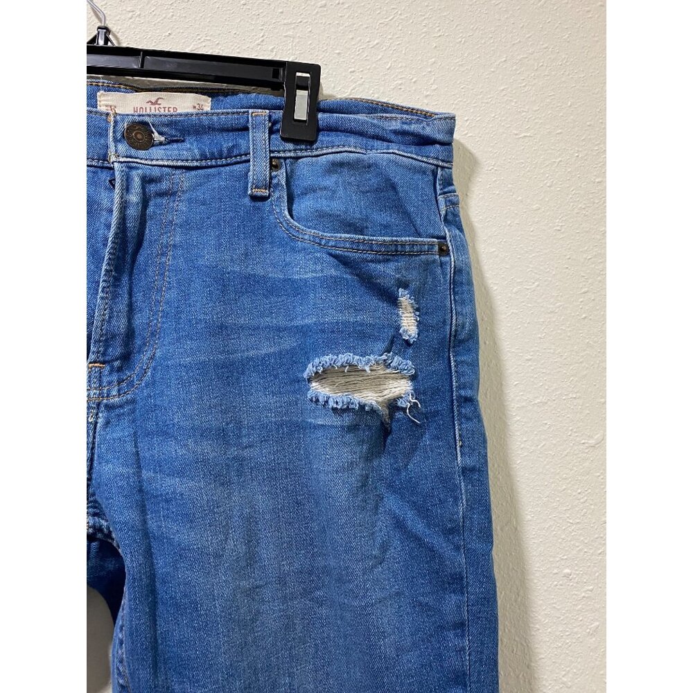 Hollister Epic Flex Super Skinny Jeans Mens 34x32 Blue Distressed Ripped - Picture 6 of 14